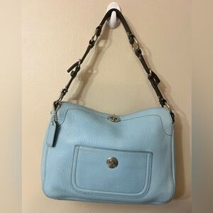 Vintage Coach Light Blue Leather Shoulder Bag.#8A38